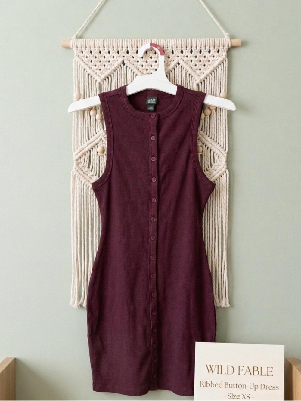 Wild fable Ribbed Button-Up Dress in Deep Plum